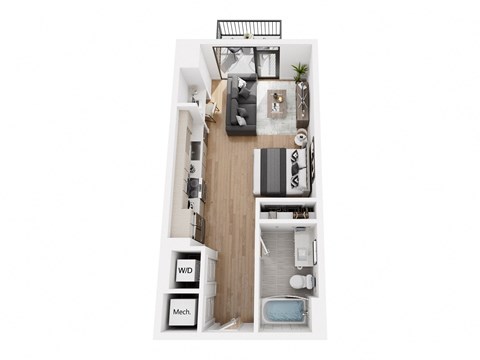 Floor plan for studio, 1 bath, 520 sqft